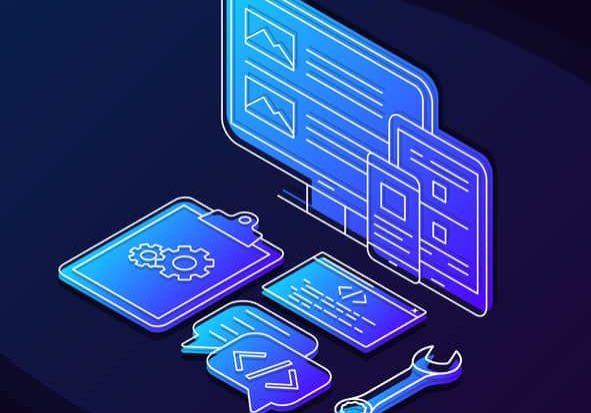 iStock-1194469758 Illustration of digital screens and user interface graphics